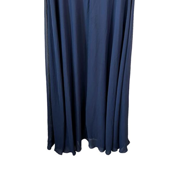 After Six New Women's 1549 Deep V Neck Chiffon Maxi Dress Midnight Navy Size 10R - Picture 8 of 10